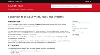 Logging in to Biola Services, Apps, and Systems - Student Hub, Biola ...