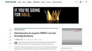 OneAmerica to acquire BMO's record-keeping business - Pensions ...