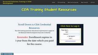 CDA Student Log-In - Successful Solutions Training in Child ...