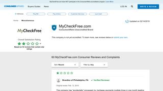 Top 58 Reviews and Complaints about MyCheckFree.com