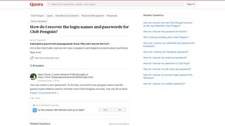 How to recover the login names and passwords for Club Penguin - Quora