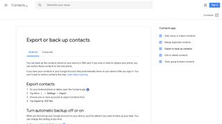 Export or back up contacts - Android - Contacts Help - Google Support