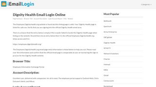 Dignity Health Email Login Page URL 2019 | iEmailLogin