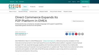 Direct Commerce Expands Its P2P Platform in EMEA - PR Newswire