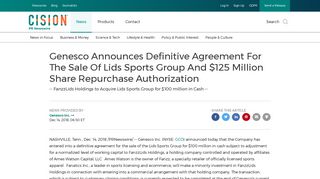 Genesco Announces Definitive Agreement For The Sale Of Lids ...