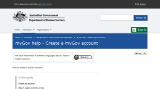 myGov help - Create a myGov account - Australian Government ...