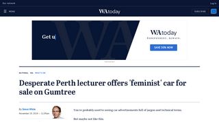Desperate Perth lecturer offers 'feminist' car for sale on Gumtree