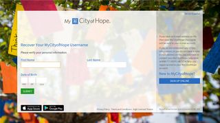 MyCityofHope - Login Recovery Page