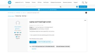 Laptop won't load login screen - HP Support Community - 6629919