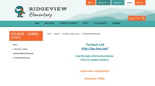 6th Grade - Lockner, Jessica / Textbook Website & Password