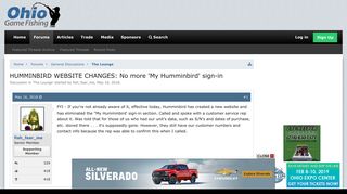 HUMMINBIRD WEBSITE CHANGES: No more 'My Humminbird' sign-in | Ohio ...