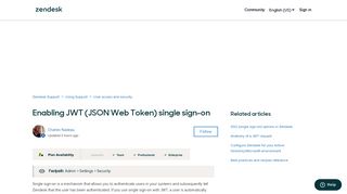 Enabling JWT (JSON Web Token) single sign-on – Zendesk Support