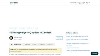 SSO (single sign-on) options in Zendesk – Zendesk Support