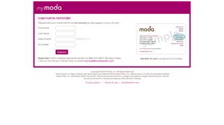 myModa - Username reminder - Moda Health