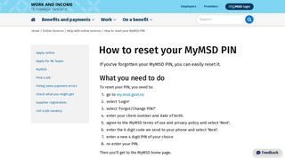 How to reset your MyMSD PIN - Work and Income