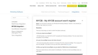 MYOB - My MYOB account won't register - Workshop Software