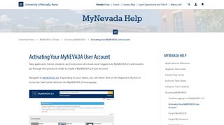 Activating Your MyNEVADA User Account - University of Nevada, Reno