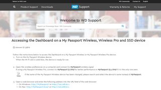 Accessing the Dashboard on a My Passport Wireless, Wireless Pro ...
