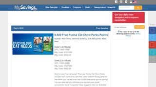 9,000 Free Purina Cat Chow Perks Points - Free Product Samples ...