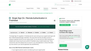 Single Sign On / Remote Authentication in Freshdesk : Freshdesk