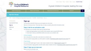 My RCH Portal : Sign up - The Royal Children's Hospital