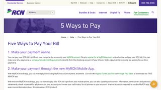 RCN offers Five Ways to Pay Your Bill
