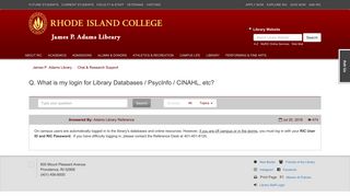 Q. What is my login for Library Databases / PsycInfo / CINAHL, etc?