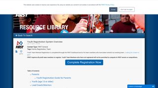 Youth Registration System Overview | Resource Library | FIRST