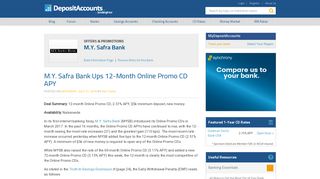 M.Y. Safra Bank Ups 12-Month Online Promo CD APY
