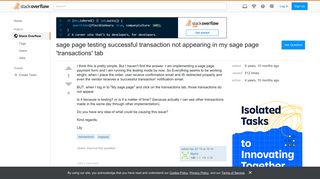 sage page testing successful transaction not appearing in my sage ...