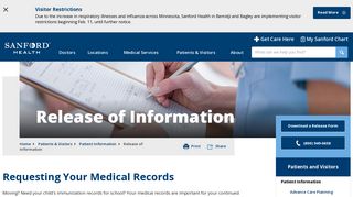 Release of Information | Sanford Health