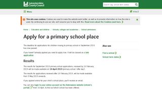 Apply for a primary school place | Leicestershire County Council