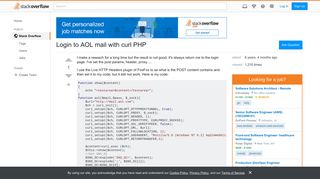 Login to AOL mail with curl PHP - Stack Overflow