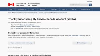 Thank you for using My Service Canada Account (MSCA) - Canada.ca