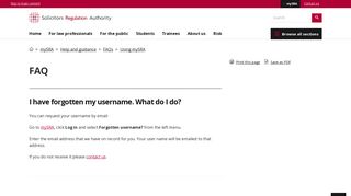 SRA | FAQ - I have forgotten my username. What do I do? | Solicitors ...