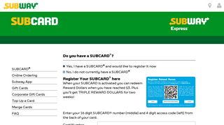 Register your SUBCARD® | Subway New Zealand