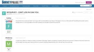 Mysurvey - cant log in can you - Archive - SurveyPolice Forum