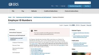 Employer ID Numbers | Internal Revenue Service - IRS.gov