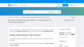 How can I change the email address or password of my TeamViewer ...