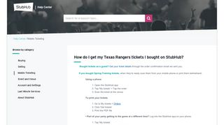 How do I get my Texas Rangers tickets I bought on StubHub?