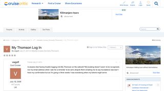 My Thomson Log In - Cruise Critic Message Board Forums
