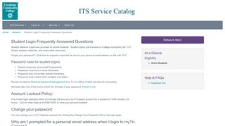 Student Login Frequently Answered Questions - ITS Service Catalog