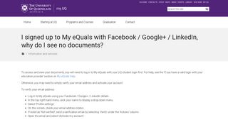 I signed up to My eQuals with Facebook / Google+ ... - UQ Answers