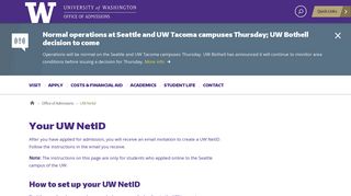 UW Netid - Office of Admissions - University of Washington