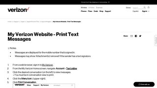 My Verizon Website - Print Text Messages | Verizon Wireless