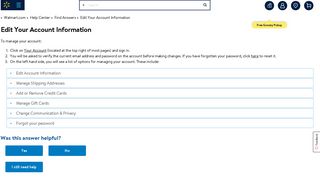 Walmart.com Help: Edit Your Account Information