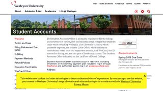 Welcome, Student Accounts - Wesleyan University