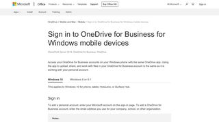 Sign in to OneDrive for Business for Windows mobile devices - OneDrive
