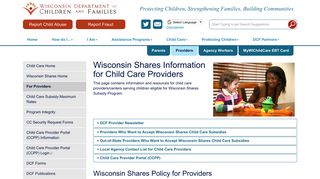 Wisconsin Shares Information for Child Care Providers