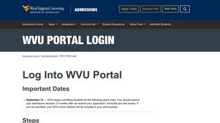 WVU Portal Login | WVU Tech Admissions | West Virginia University ...